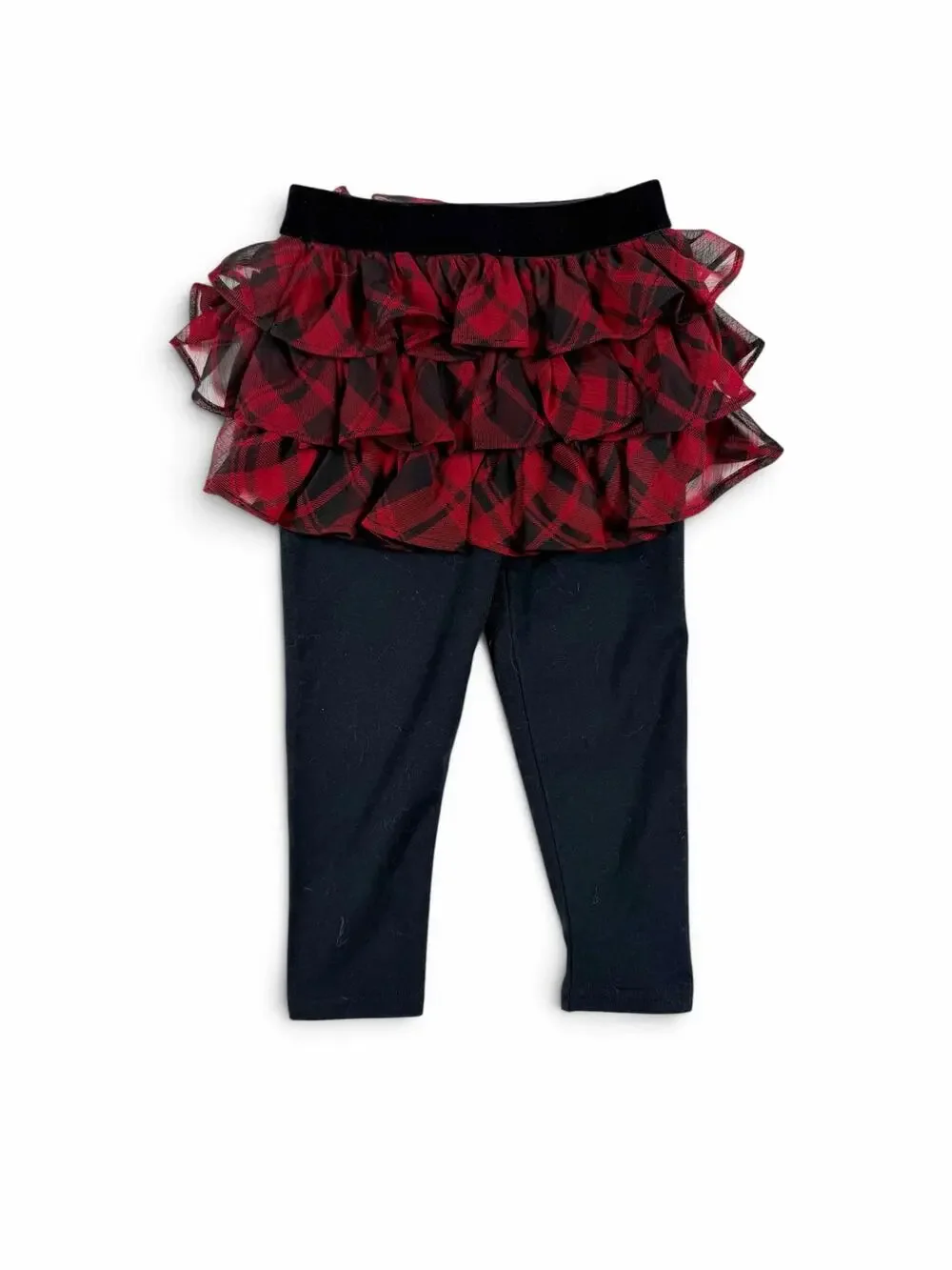 NEW Ralph Lauren Baby Girls Plaid Ruffle Skirted Leggings Black Red 18 months